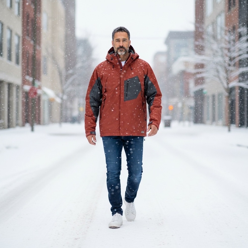 REI Mens XXL Burnt Orange Charcoal Grey Technical‎ Hooded Shell Parka Jacket
